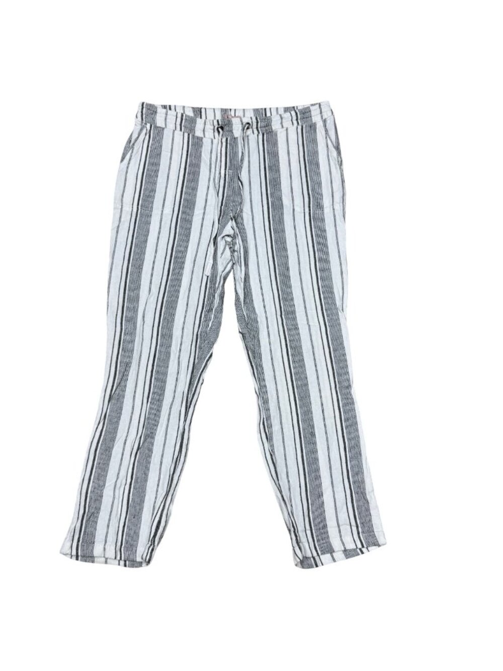 Per Se Womens Striped Linen-Blend Pants L Black & White Size Large Flare Leg
